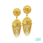 A 22kt gold Jhumka with multiple graduating Cuban link chains is a unique and fashionable earring design that incorporates both traditional and modern elements. Weight 24.70 gm, Height 5.0 cm, Width 1.5cm