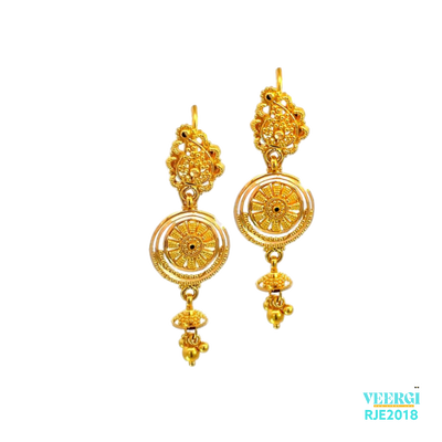 22kt gold handmade earring with a screw back post, round design, and latkans is a stunning and timeless piece of jewelry that is perfect for special occasions, weddings, and other formal events. Weight 5.90 gm, Height 4.0 cm Width 1.2 cm