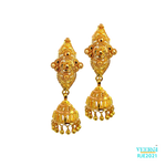 22kt gold handmade earring with a small Jhumar and hangings is a stunning and timeless piece of jewelry that is perfect for special occasions, weddings, and other formal events.  Weight: 8.80 gm Height: 4.0cm Width: 1.3cm