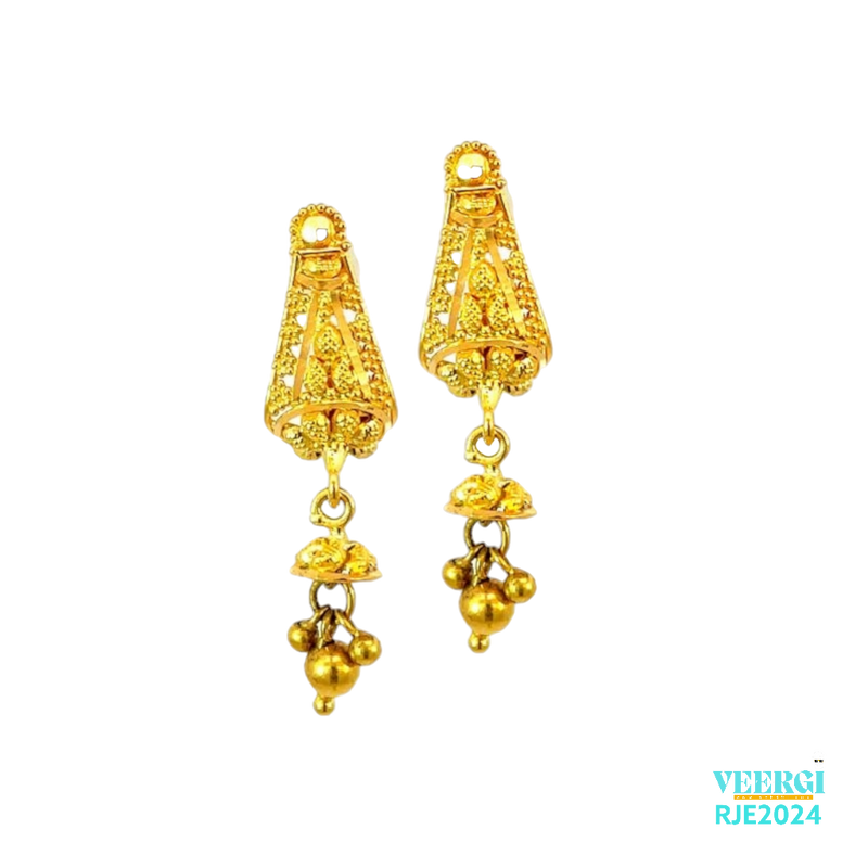 A 22kt gold handmade screw-back earrings with latkans is a beautiful and traditional Indian earring design. The earrings are made of 22-karat gold, which is known for its high quality and value. Weight: 4.40 gm Height: 3.0cm Width: 0.5cm