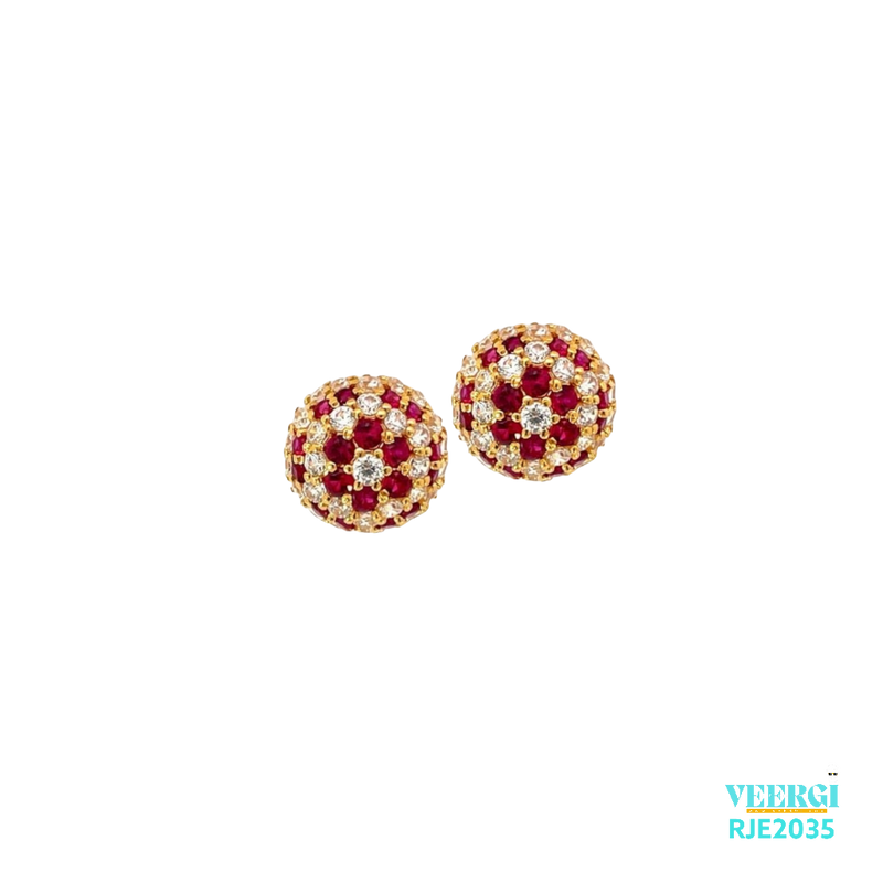 VeerGi Presents, The 22kt gold tops earrings in a dome shape with red and clear cubic zirconia are indeed a beautiful and elegant piece of jewelry. These earrings belong to the Tops Earrings collection with the code RJE2035. They weigh 5.10 grams.