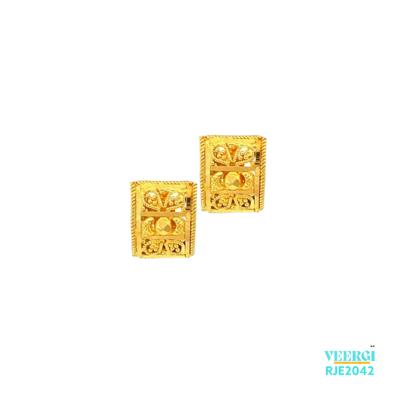 VeerGi Presents, 22kt gold earring with a screw back post in a rectangle shape is indeed a stylish and sophisticated piece of jewelry. These handmade earrings belong to the Tops Earrings collection with the code RJE2042. They weigh 2.60 grams and have a height of 1.0cm and a width of 0.5cm.