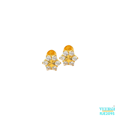 22kt gold earrings in all yellow gold with cubic zirconia stones, featuring a screw-back design. SKU: RJE2095. Weight: 1.40 grams.