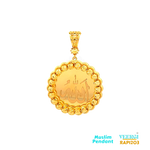 A 22kt gold pendant weighing 7.4 grams, featuring a round shape with a high gloss finish and a border of little gold balls strung together, would create an elegant and eye-catching piece of jewelry.