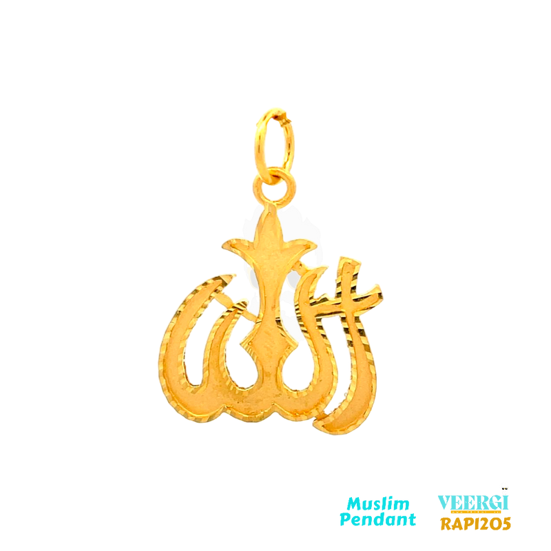 A 22kt gold small pendant weighing 4.5 grams featuring the word 