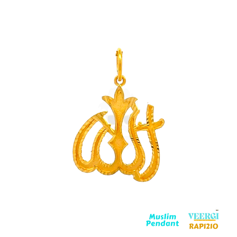 A 22kt gold small pendant weighing 3.3 grams featuring the word 