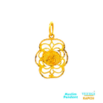 A 22kt gold small pendant weighing 2.5 grams featuring a combination of a Chand (moon) in rhodium and the Kaaba in gold would create a unique and symbolic piece of jewelry. The Chand and the Kaaba hold significant religious and cultural symbolism in Islam.  2.2 gm / Yellow Gold / 3.1cm/2 cm