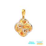 22-karat gold pendant with a two-tone design featuring an oval and netted pattern. The pendant falls under the category of fancy pendants and is listed with the product code RFP2017. It weighs 1.9 grams and has dimensions of 2.5cm by 1.8cm. The pendant is made of yellow gold.