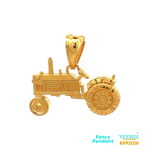 22kt gold pendant featuring a tractor. The tractor is a symbol of Punjab. The pendant falls under the category of fancy pendants with the SKU (Stock Keeping Unit) RFP2031. The weight of the pendant is 8.3 grams, and it is made of yellow gold. The dimensions of the pendant are 1.9 cm in length and 1.9 cm in width.