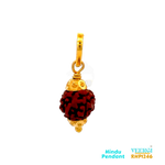 22-karat yellow gold Hindu pendant featuring Rudraksha beads. The pendant is part of the Pendants (Hindu) collection with the code RHP1246. It weighs 1.7 grams and has dimensions of approximately 2.8 cm by 1.0 cm.