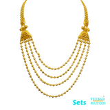 The long set design, combined with the yellow gold color, would create a regal and elegant appearance. Yellow gold has a timeless appeal and is often associated with luxury and wealth.  Weight: 99.70gm