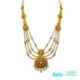 The necklace would feature four lines or strands of gold, arranged in a pattern or braided, and studded with cubic zirconia stones to add sparkle and brilliance. 106.3 gm